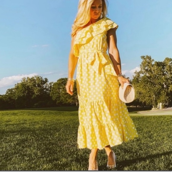 Lisa Marie Fernandez x Target Dress Polka Dot One Shoulder Yellow White:… - Picture 2 of 12